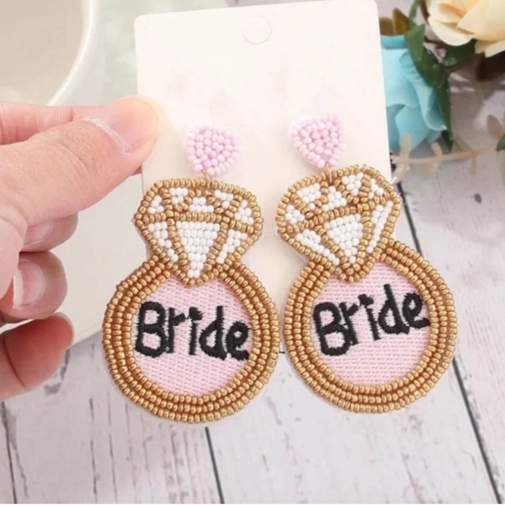❤️❤️FREE Beaded Bride Shimmer Hipster Pearl Faux Star Wedding Chic Ring Earrings